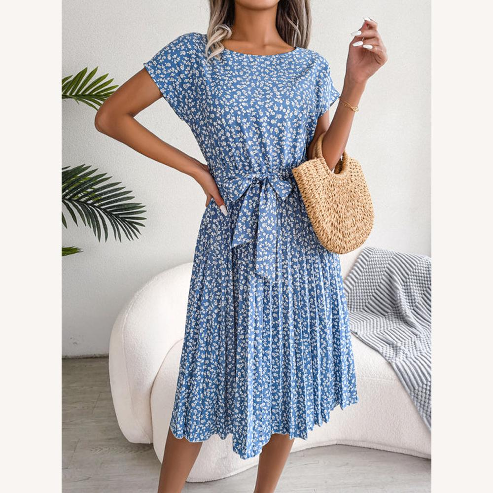 Variant image for Robe Femme Midi Trapèze Imprimée Floral avec Ceinture à Nouer – Élégante et Confortable-5