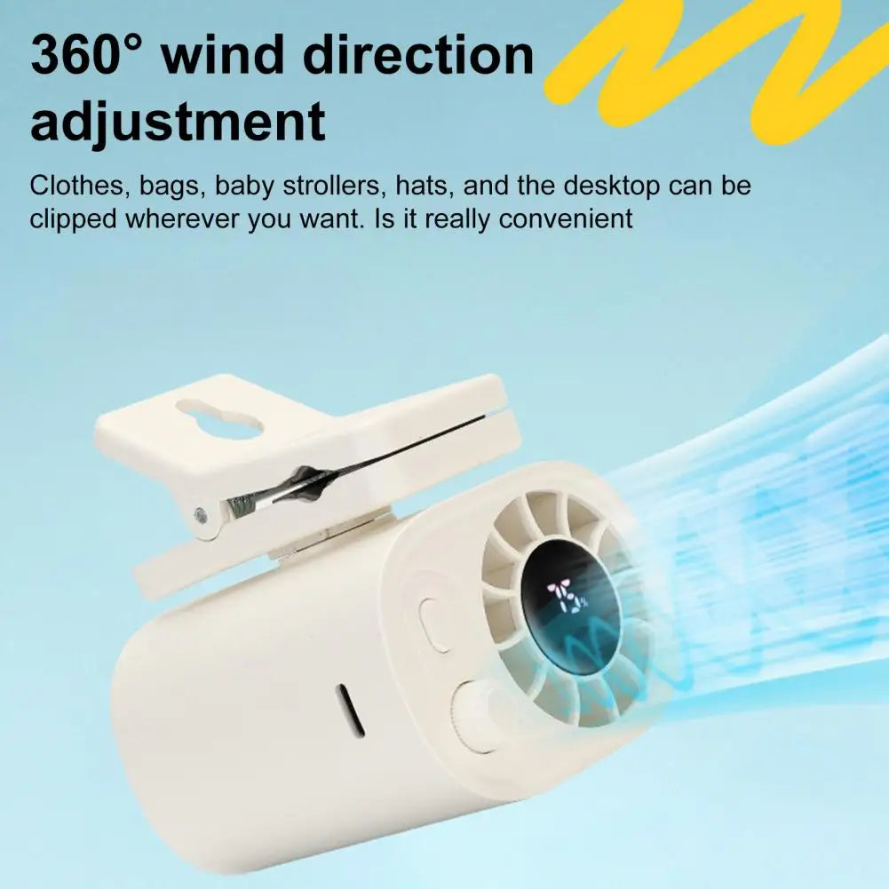 Mini Rechargeable Clip-On Fan, 360 Degree Rotation, Adjustable Speed, Ideal for Office and Strollers