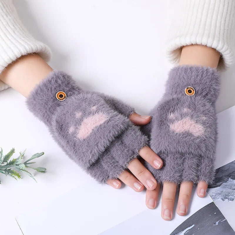 Mitaines Douces sans Doigts en Minky avec Rabat – Accessoire Hiver Pratique et Chic pour Femmes, Tactile et Confortable 0