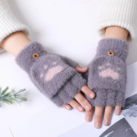 Mitaines Douces sans Doigts en Minky avec Rabat – Accessoire Hiver Pratique et Chic pour Femmes, Tactile et Confortable 0