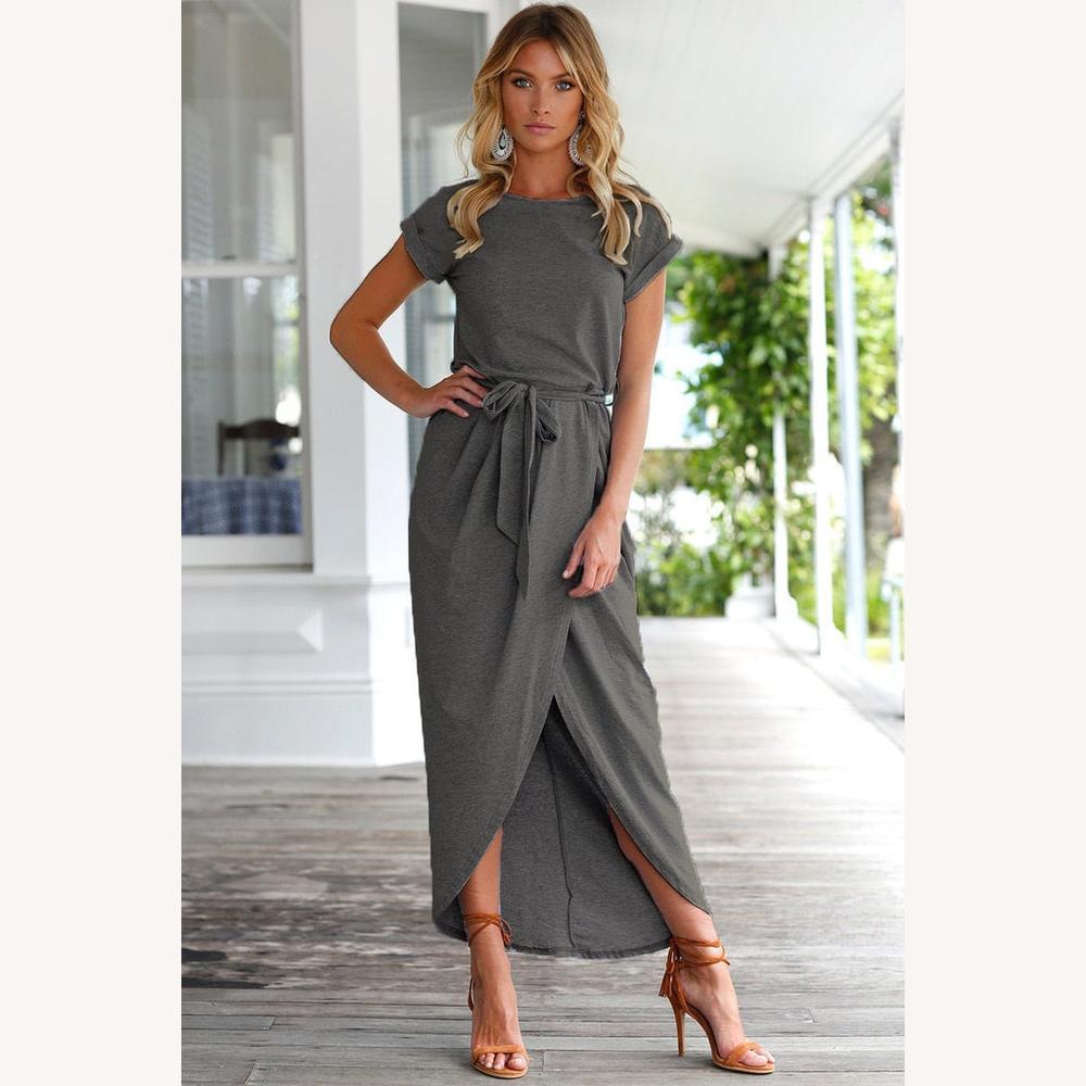 Robe Femme Décontractée à Manches Courtes Élégante en Tissu Doux – Idéale pour Printemps et Été