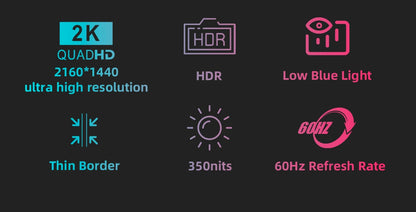 Portable Monitor 14 Inches 2K HDR 60Hz - Lightweight and Practical for Travel