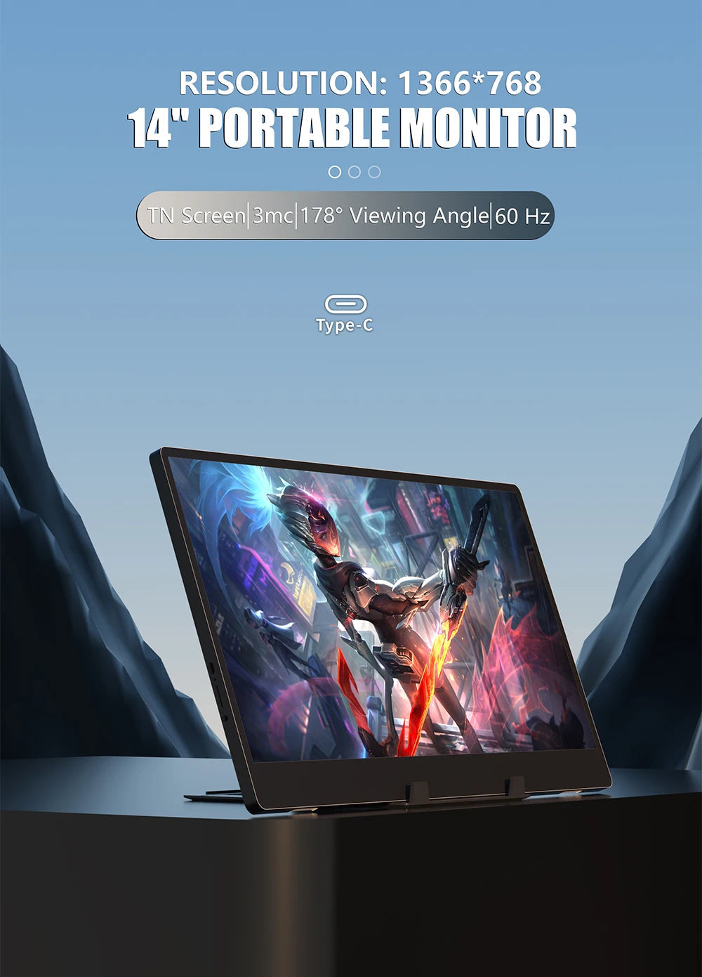 Moniteur portable 14 pouces avec angle de vision de 178° et haut-parleur intégré – Idéal pour le travail et le divertissement