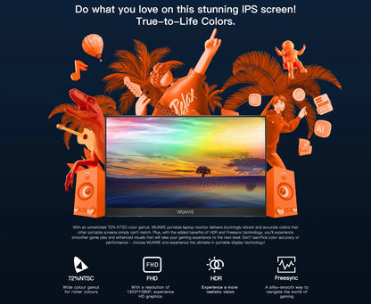 Portable Monitor 15.6 Inches Full HD 1080p with USB-C, HDMI and Built-in Speakers – Lightweight and Foldable