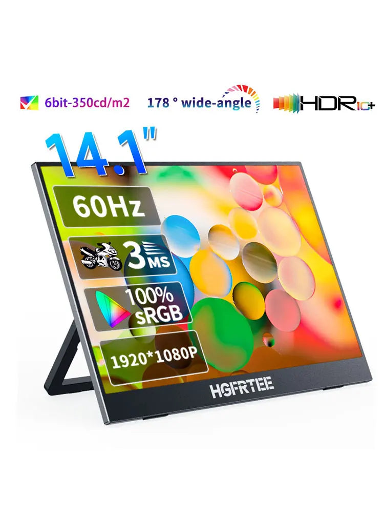 Portable IPS Monitor 14.1 Inches 1080P with Built-in Stand and Speakers for Gaming and Productivity