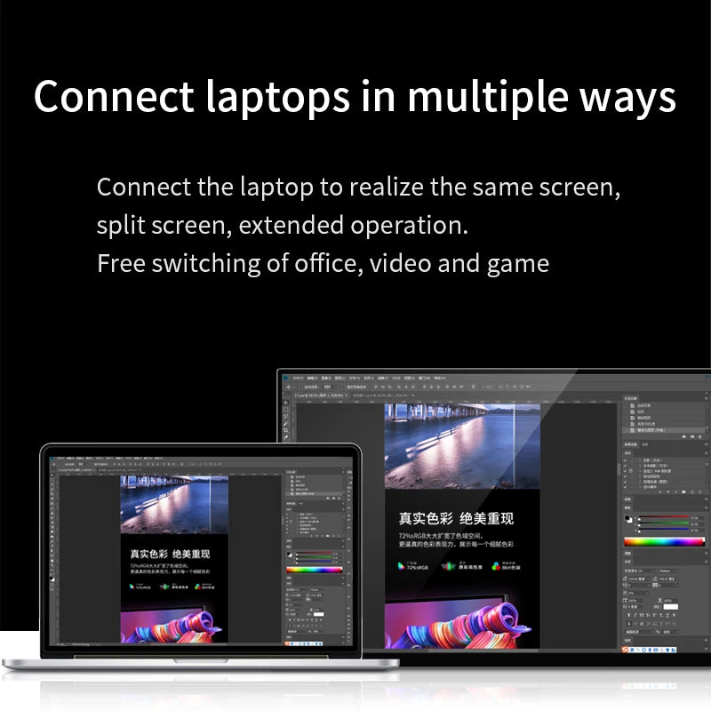 Portable OLED Monitor 13.3'' 1920 x 1080 with Metal Frame and Built-in Speakers – High Resolution, 1 ms Response Time