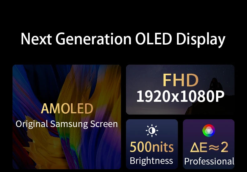 Portable OLED Monitor 13.3'' 1920 x 1080 with Metal Frame and Built-in Speakers – High Resolution, 1 ms Response Time