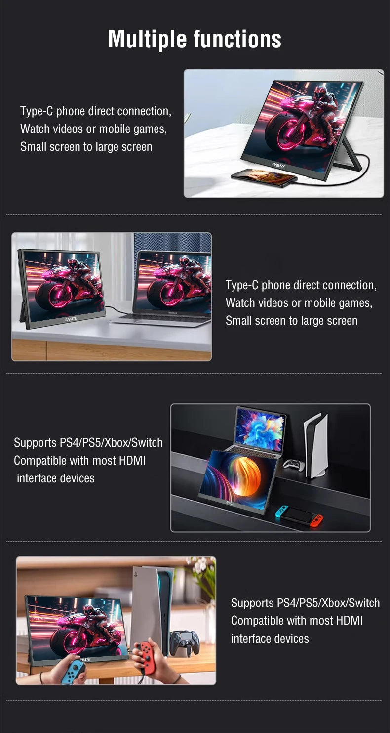 Écran tactile portable 15,6 pouces 1080p HDR – Écran de jeu compact avec haut-parleurs intégrés