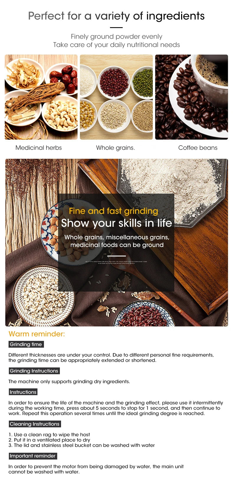 Moulin à café électrique en acier inoxydable 300 ml – Mouture ultra fine pour grains et petites graines