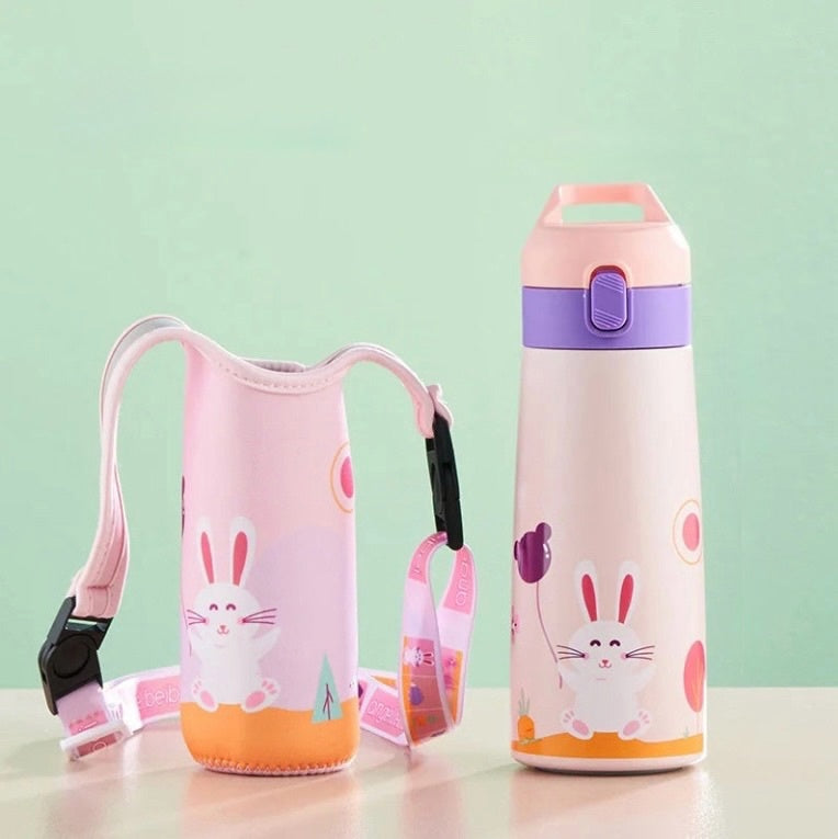 Mug Thermos En Acier Inoxydable 500ml Pour Enfants Avec Paille Et Étui De Protection – Design Pratique Et Durable