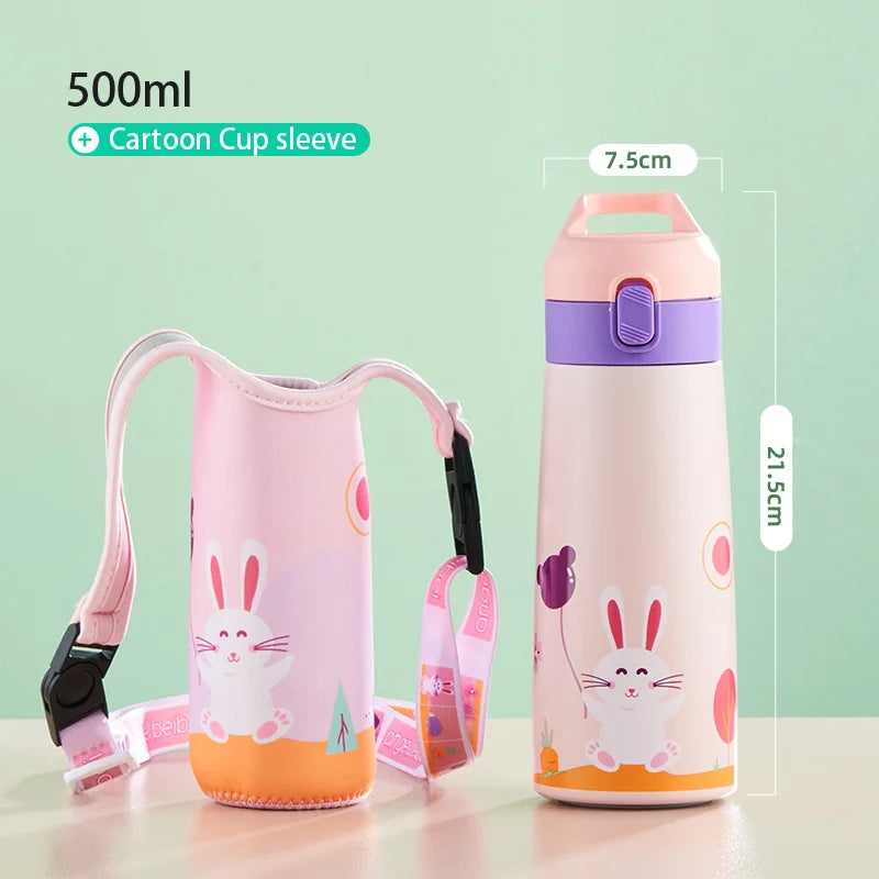 Mug Thermos En Acier Inoxydable 500ml Pour Enfants Avec Paille Et Étui De Protection – Design Pratique Et Durable