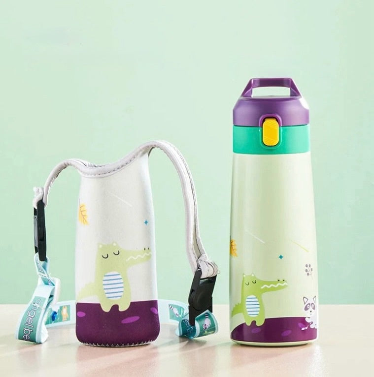 Mug Thermos En Acier Inoxydable 500ml Pour Enfants Avec Paille Et Étui De Protection – Design Pratique Et Durable