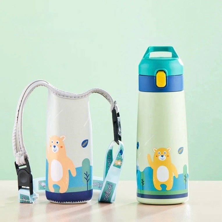 Mug Thermos En Acier Inoxydable 500ml Pour Enfants Avec Paille Et Étui De Protection – Design Pratique Et Durable
