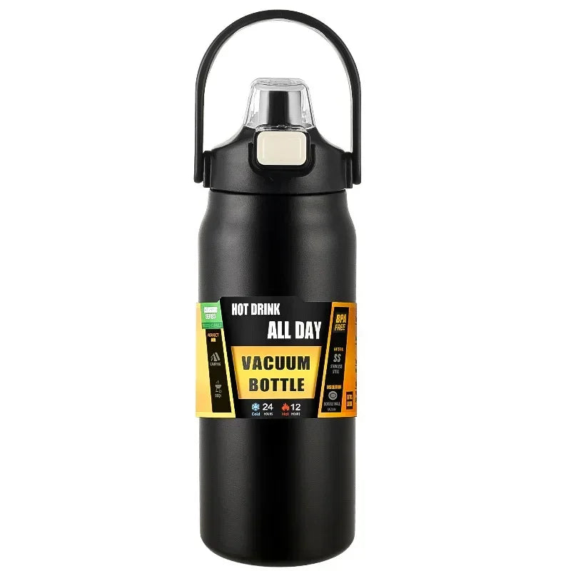 Mug Thermos en Acier Inoxydable 800ml avec Paille - Flacon Isotherme Portable pour Boissons Chaudes et Froides
