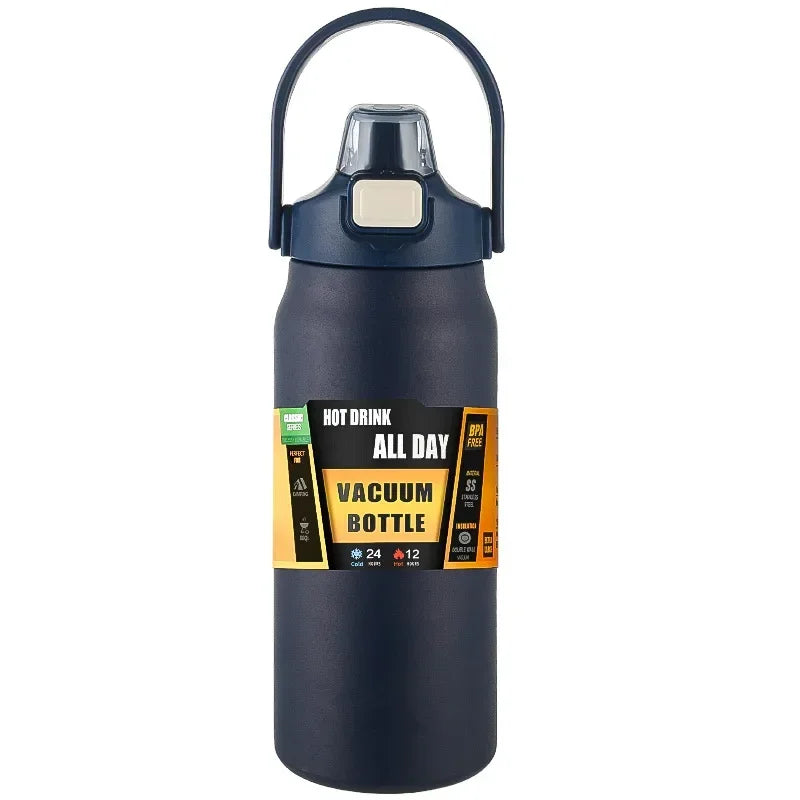 Mug Thermos en Acier Inoxydable 800ml avec Paille - Flacon Isotherme Portable pour Boissons Chaudes et Froides