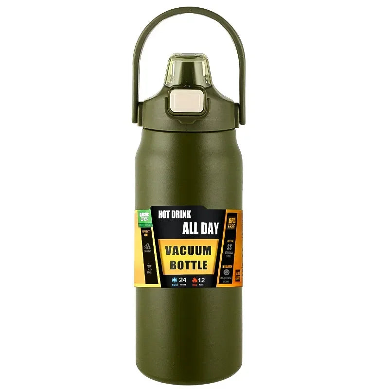 Mug Thermos en Acier Inoxydable 800ml avec Paille - Flacon Isotherme Portable pour Boissons Chaudes et Froides