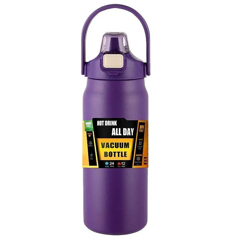 Mug Thermos en Acier Inoxydable 800ml avec Paille - Flacon Isotherme Portable pour Boissons Chaudes et Froides