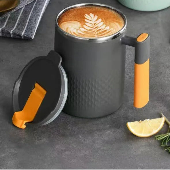 Mug à café portable en acier inoxydable 450ml avec poignée et couvercle – Design étanche pour boissons chaudes ou froides