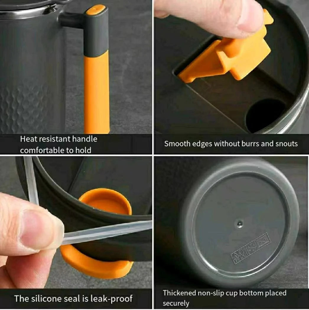 Mug à café portable en acier inoxydable 450ml avec poignée et couvercle – Design étanche pour boissons chaudes ou froides