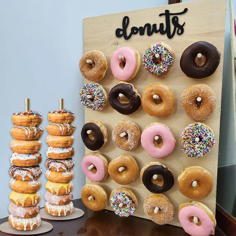 Mur à Donuts en Bois Rustique pour Mariage et Fête – Support Décoratif Écologique et Pratique pour Événements