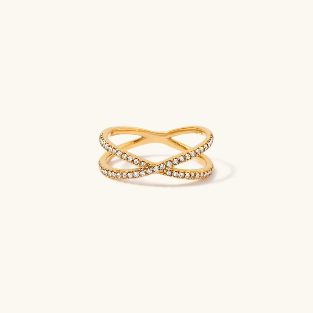 Bague en Or Femme Croisée Simulants de Diamant Taille Unique