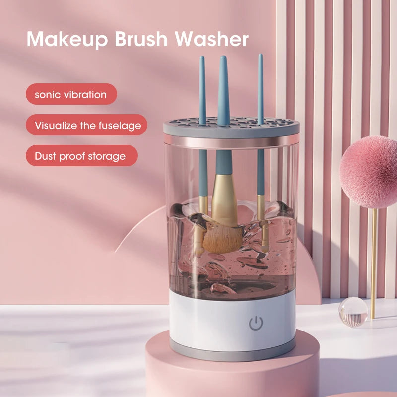 Nettoyeur automatique de pinceaux de maquillage avec stérilisation UV – Appareil électrique portable, 7000 RPM, compact et léger
