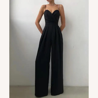 Chic Women's Jumpsuit with V-Neck and Adjustable Straps – Elegant and Flowing for Weddings and Evenings