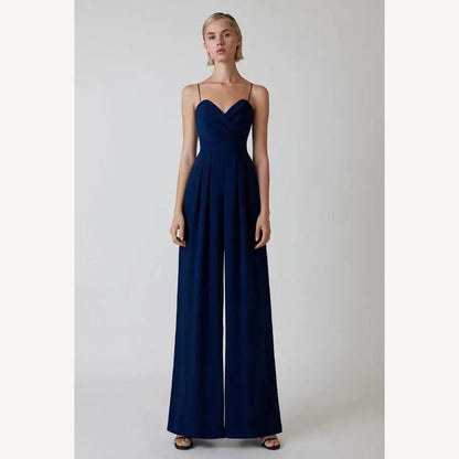 Chic Women's Jumpsuit with V-Neck and Adjustable Straps – Elegant and Flowing for Weddings and Evenings