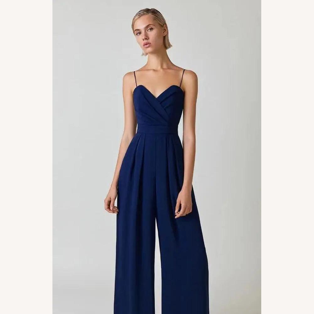 Chic Women's Jumpsuit with V-Neck and Adjustable Straps – Elegant and Flowing for Weddings and Evenings