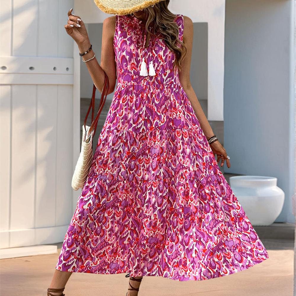 Variant image for Robe Longue Femme Bleu Taille M Polyester Aérienne Été Imprimé Bohème-21