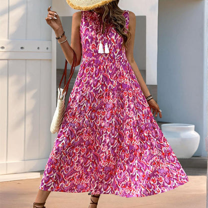 Variant image for Robe Longue Femme Bleu Taille M Polyester Aérienne Été Imprimé Bohème-21