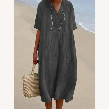 Women's Long Summer Dress in Linen and Cotton - Casual Chic Elegance for Summer Days