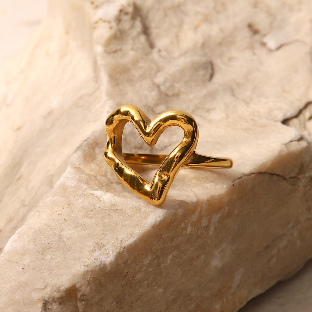 Women's Heart Ring 18K Gold One Size Stainless Steel