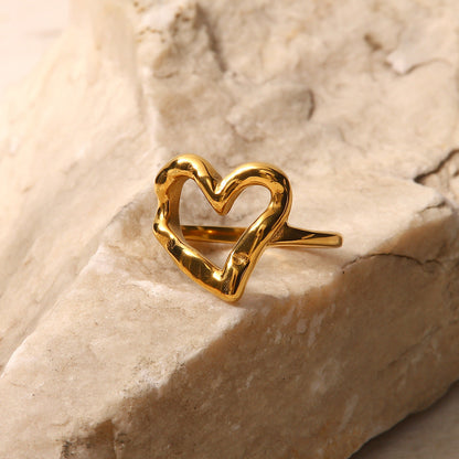 Women's Heart Ring 18K Gold One Size Stainless Steel