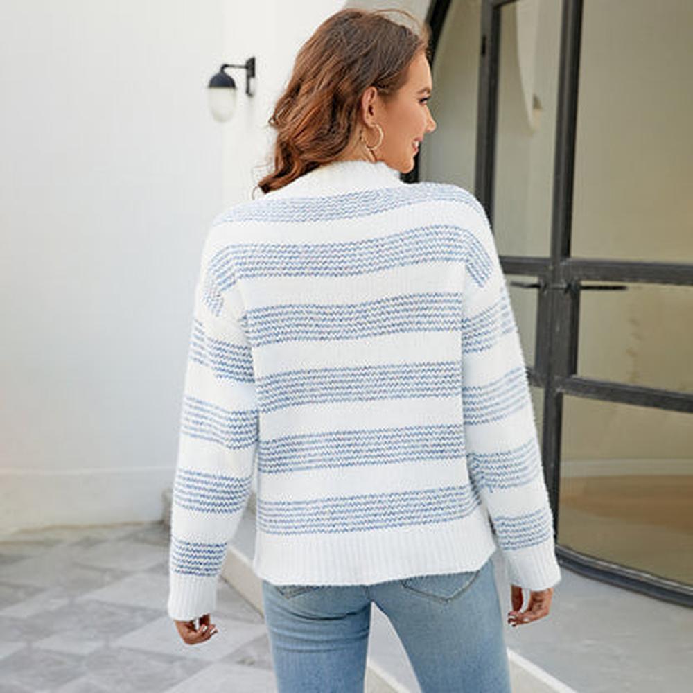 Pull Femme en Maille Rayé Doux – Style Décontracté, Coupe Ample, Mélange Acrylique et Polyester, Idéal pour Saisons Fraîches
