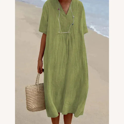 Women's Long Summer Dress in Linen and Cotton - Casual Chic Elegance for Summer Days