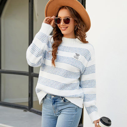 Women's Soft Striped Knit Sweater – Casual Style, Loose Fit, Acrylic and Polyester Blend, Ideal for Cool Seasons