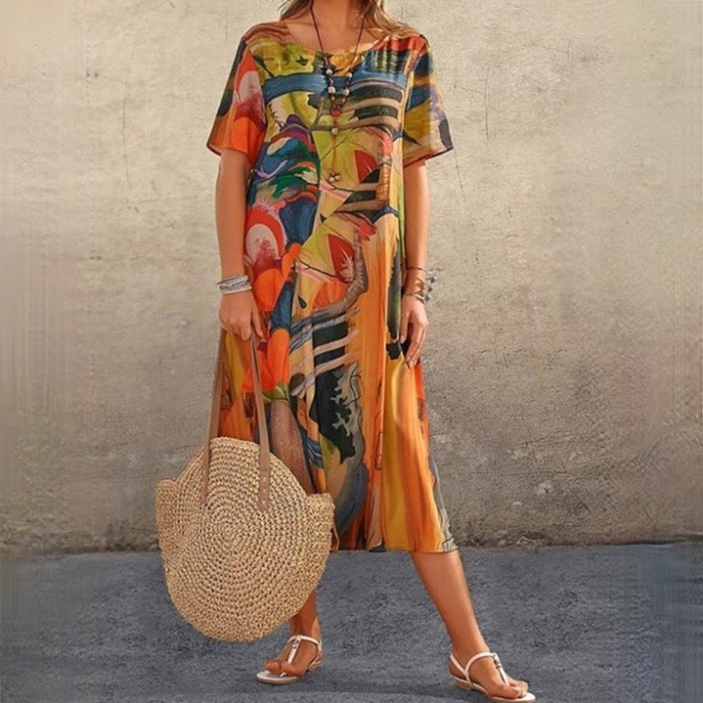 Robe d'Été Longue Femme Chic et Ample en Coton Léger – Idéale pour les Journées Ensoleillées