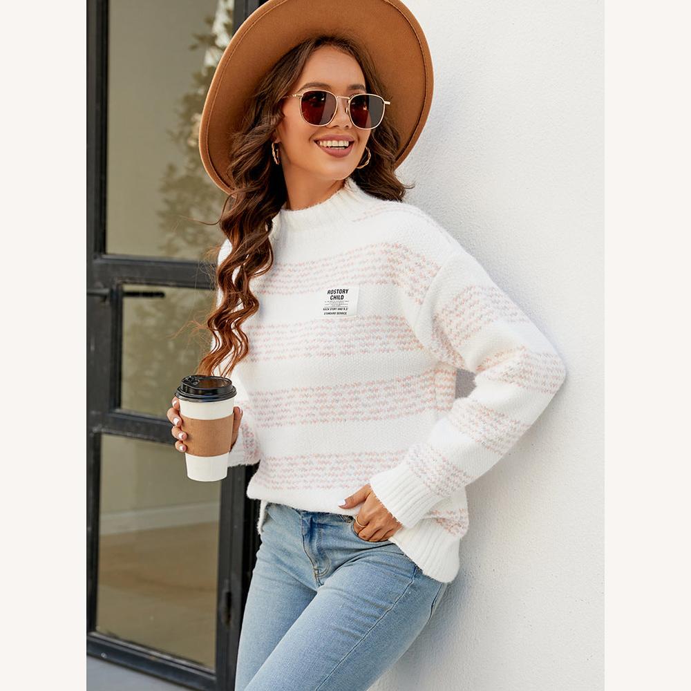 Pull Femme en Maille Rayé Doux – Style Décontracté, Coupe Ample, Mélange Acrylique et Polyester, Idéal pour Saisons Fraîches