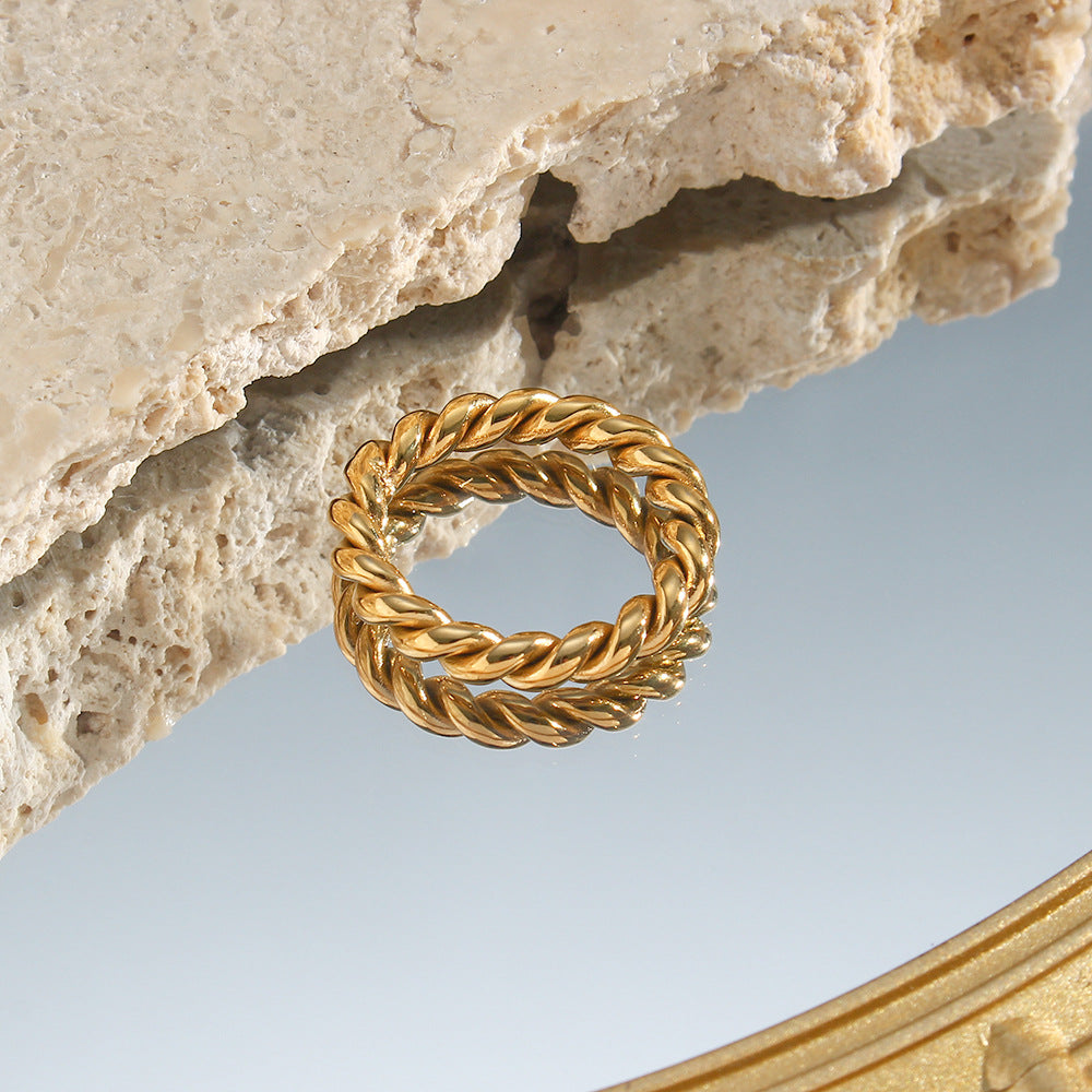 Bague Femme Torsadée Or 18 Carats Taille 52-56 Acier Inoxydable