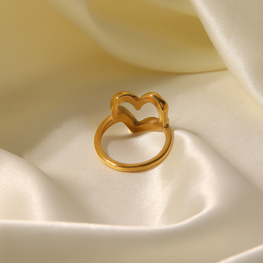 Women's Heart Ring 18K Gold One Size Stainless Steel