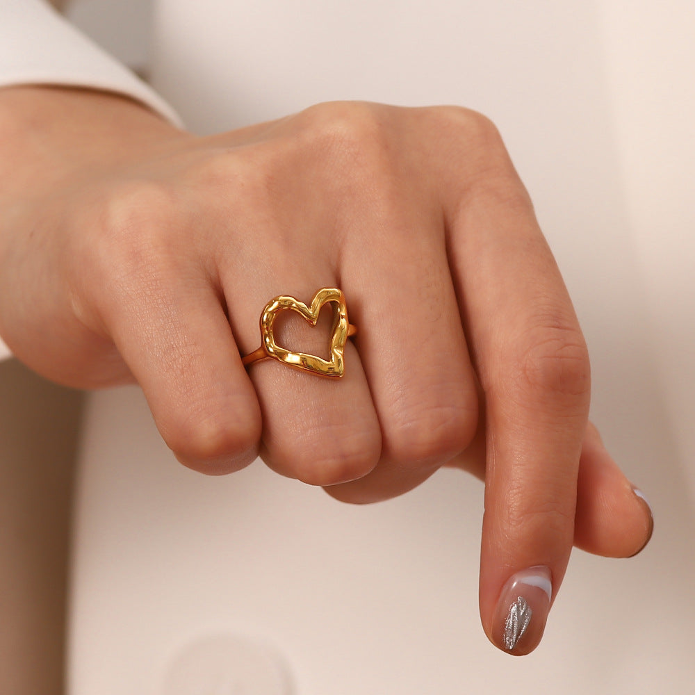 Bague Femme Cœur Or 18K Taille Unique Acier Inoxydable