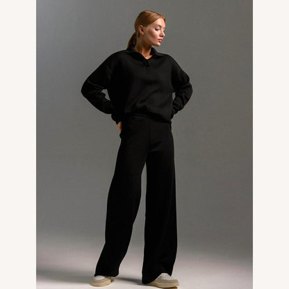 Variant image for Ensemble Tailleur Femme Chic en Acrylique – Haut Col Polo Oversize et Pantalon Ample, Confort Élégant pour Automne et Hiver-2