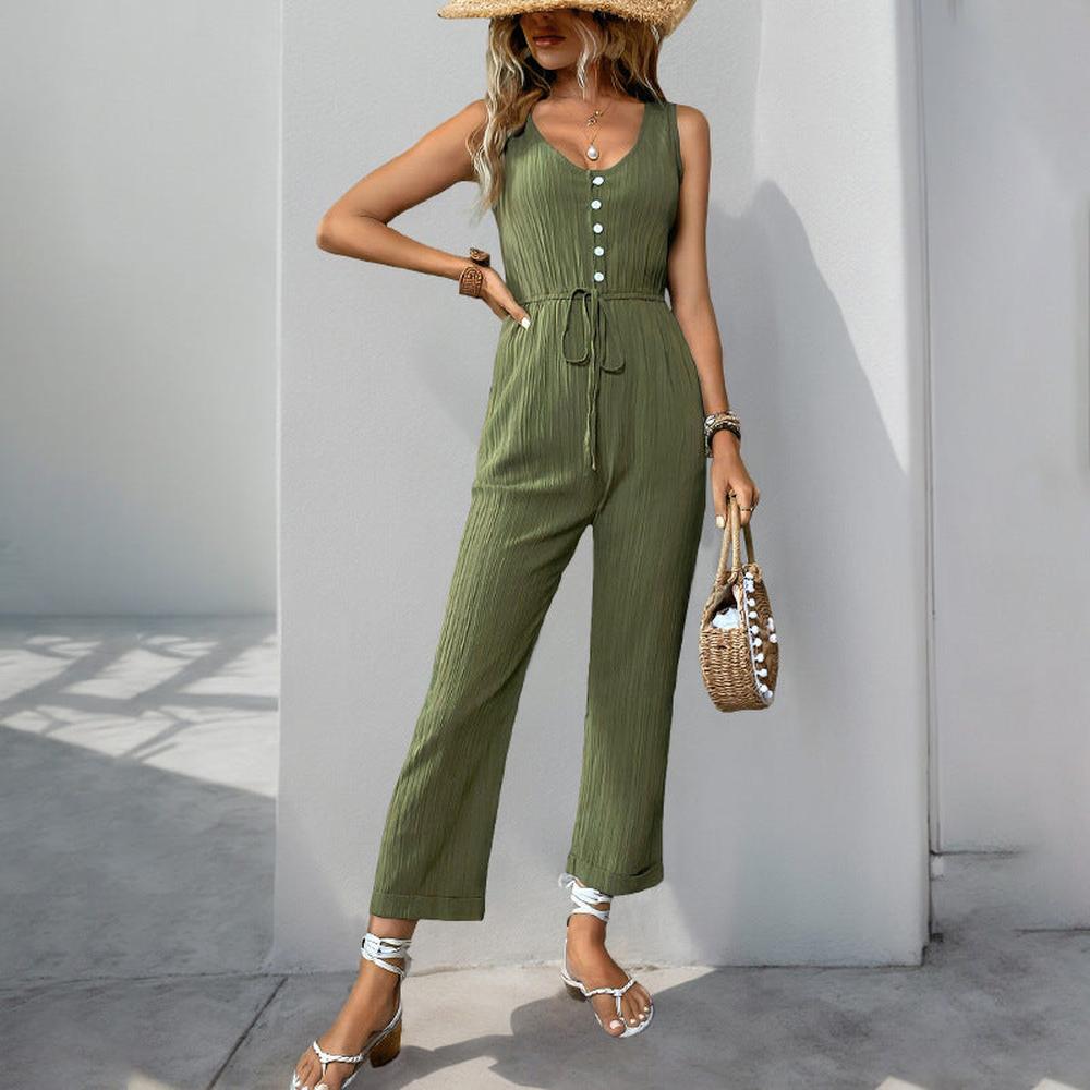Variant image for Combinaison Femme Chic Plissée Beige Taille M Mélange de Lin-17