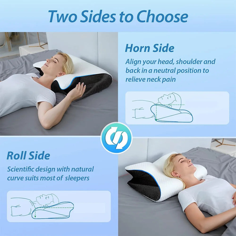 Oreiller cervical ergonomique en mousse à mémoire de forme – Support orthopédique pour l'alignement du cou et un sommeil réparateur