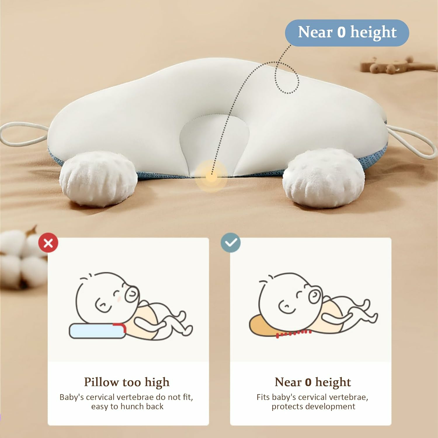 Oreiller U en Coton Bio pour Bébé – Soutien Ajustable et Confort Optimal, Hypoallergénique et Léger