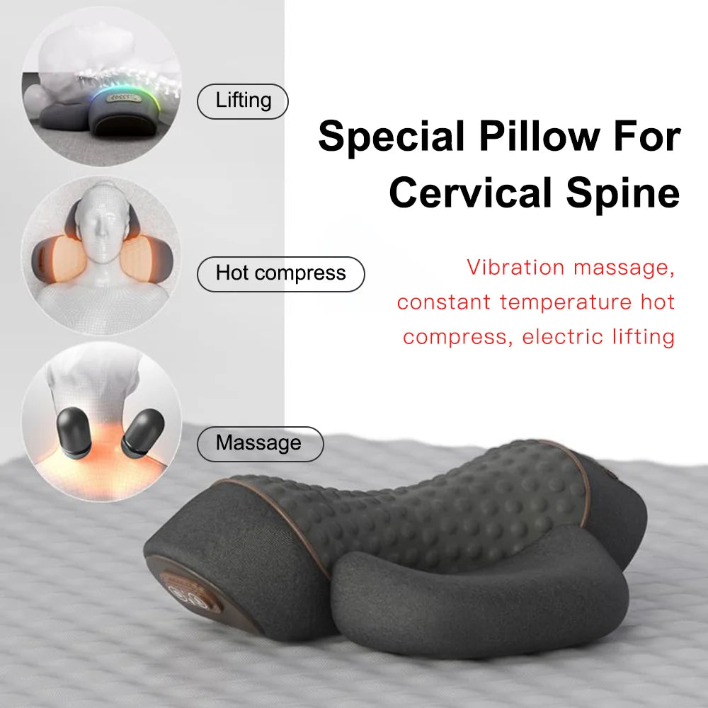 Coussin de massage ergonomique avec chauffage et vibration – Support en mousse à mémoire de forme pour la relaxation et le sommeil