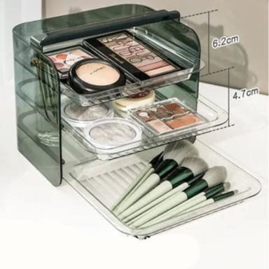 Organisateur de maquillage transparent à 3 couches – Boîte de rangement PET durable et multifonctionnelle pour cosmétiques et bijoux