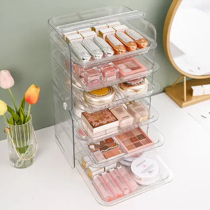 Organisateur de maquillage transparent à 3 couches – Boîte de rangement PET durable et multifonctionnelle pour cosmétiques et bijoux