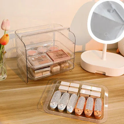 Organisateur de maquillage transparent à 3 couches – Boîte de rangement PET durable et multifonctionnelle pour cosmétiques et bijoux